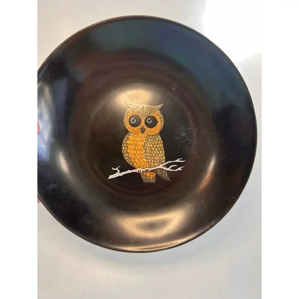 Vintage Couroc of Monterey Owl Inlay Bowl | MCM Black Resin Serving Dish 7.5